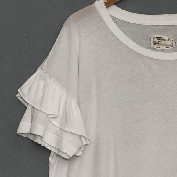 Current Elliott Womens Top 2 M Ruffle Roadie Tee Sugar White Distressed Classic - Picture 2 of 15